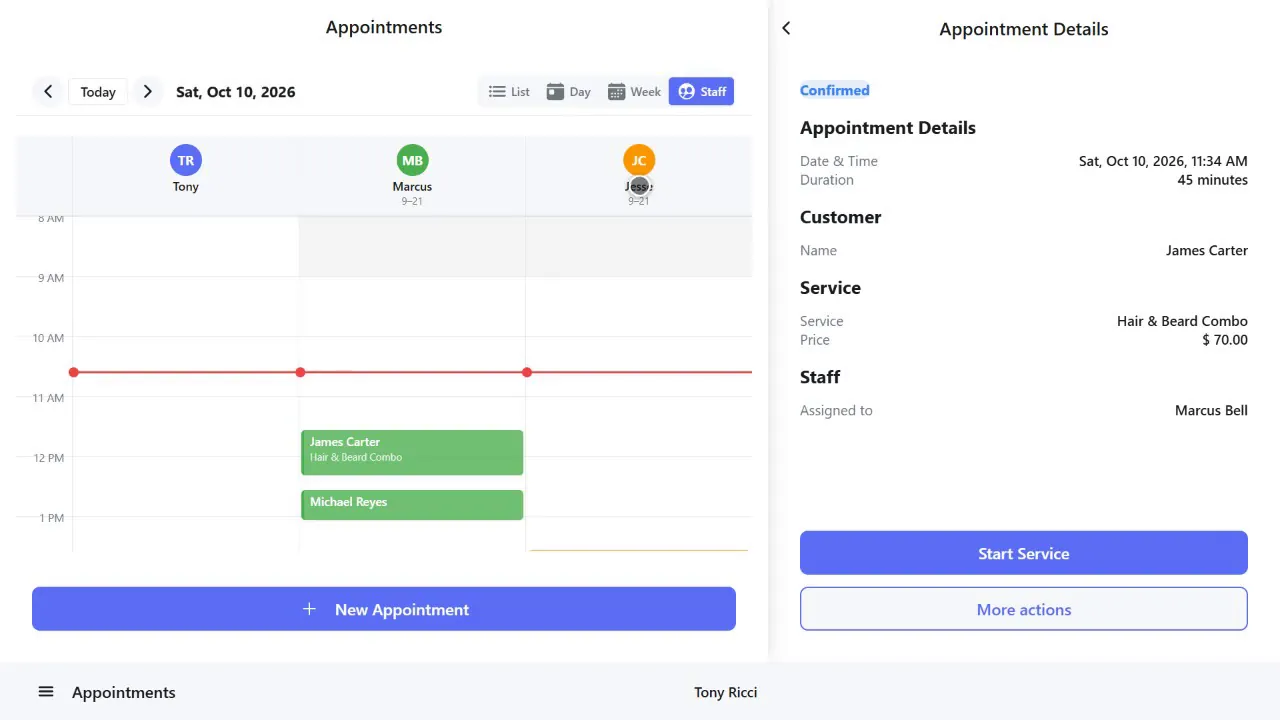 Dokani appointment calendar with one column per barber