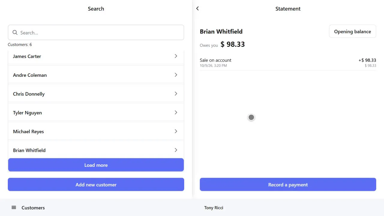 Account statement of a business customer