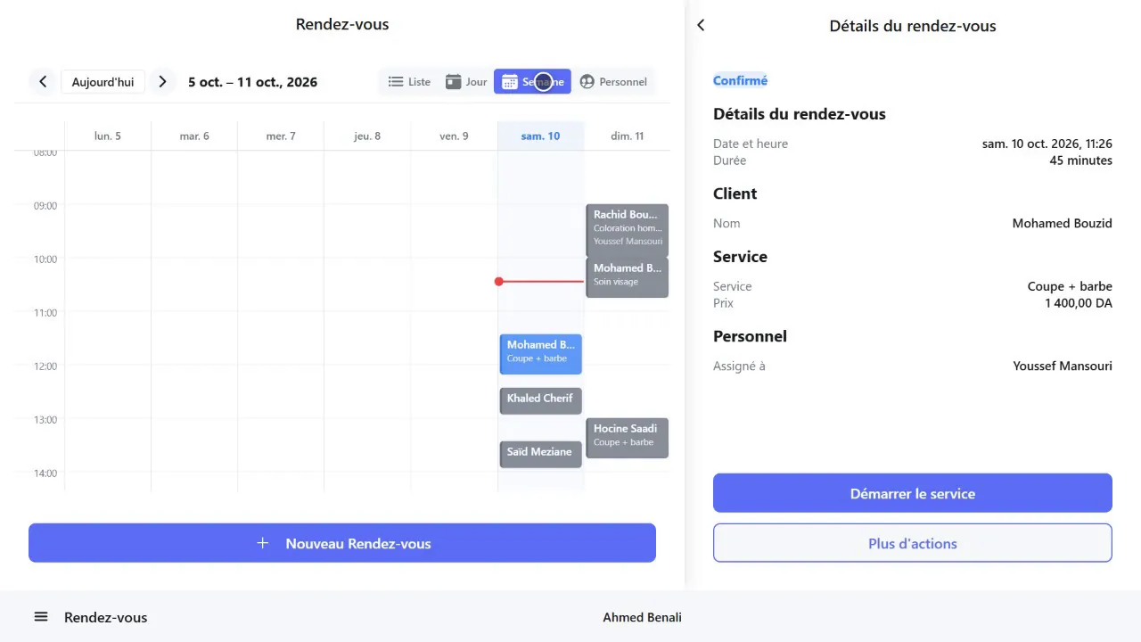 Agenda Dokani avec une colonne par coiffeur