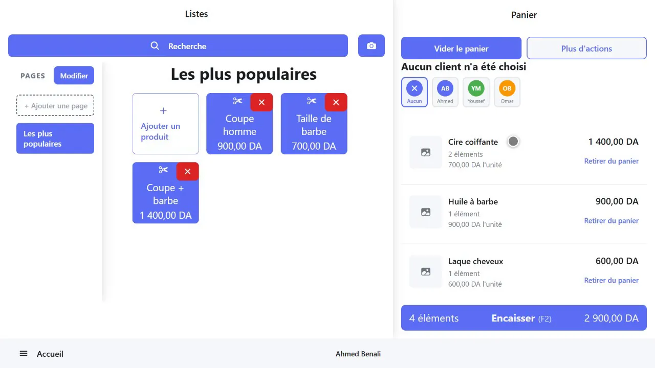 Écran de vente avec les articles scannés dans le panier