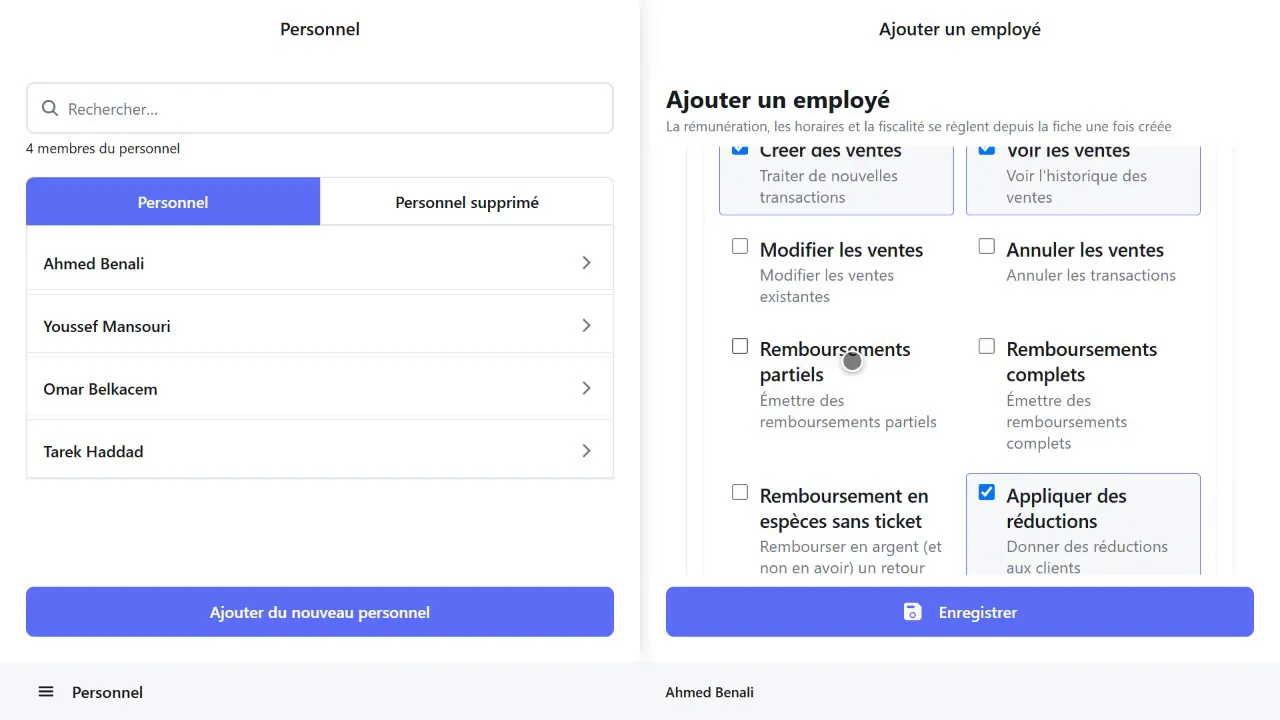 Ajout d'un employé avec un rôle et ses permissions
